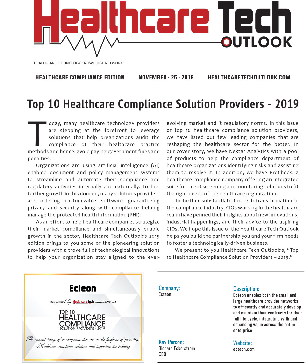 Top 10 Healthcare Compliance Solution Providers 2019, page 1